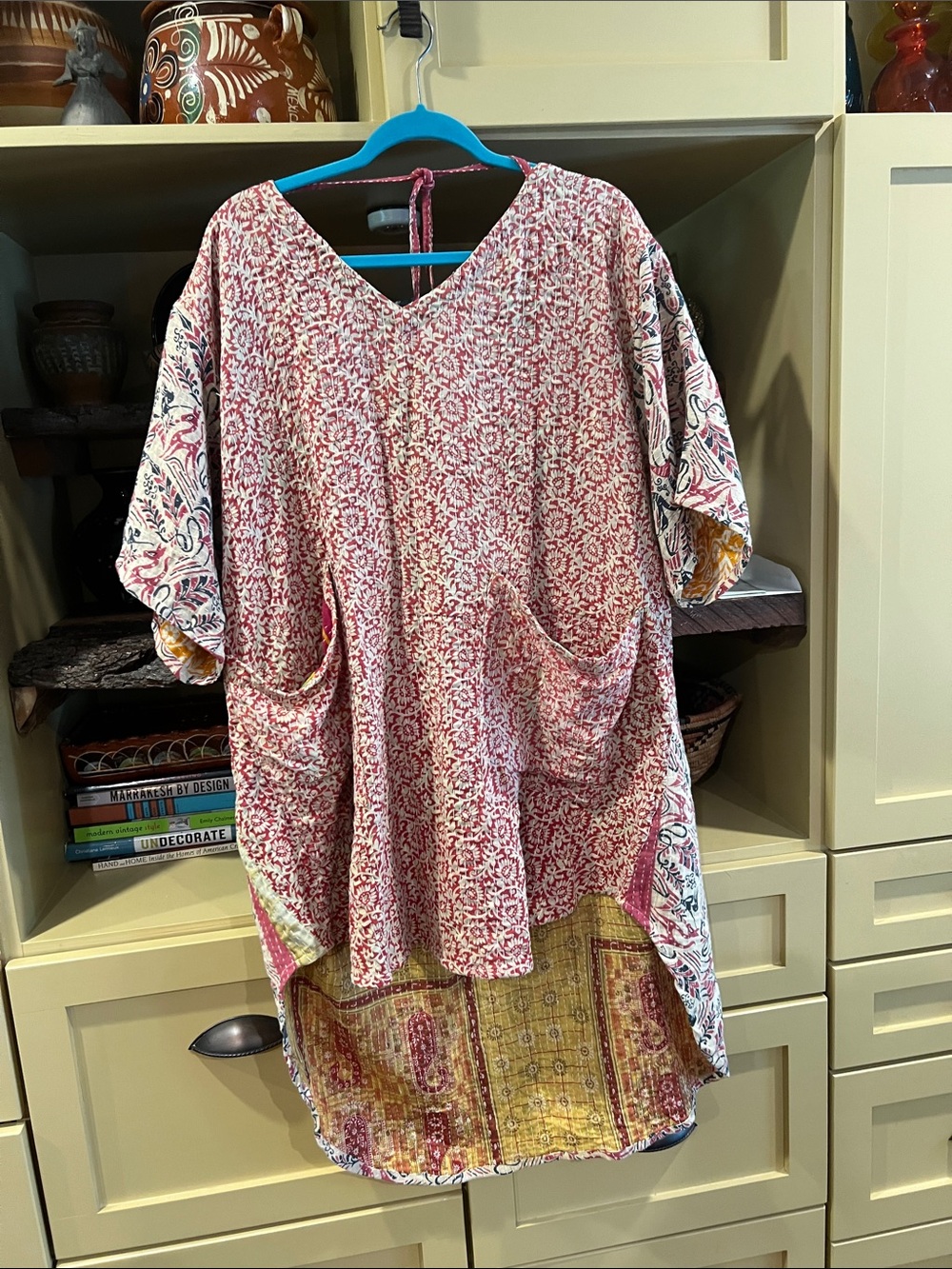 High-Low Women's Tunic Dress in Pink Floral Kantha Bae Muu